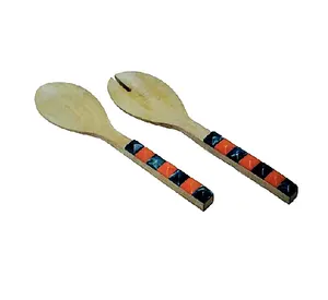 나무 샐러드 서빙 숟가락 세트 수지 손잡이 디자인 세트 칼 붙이 나무 숟가락 세트 인도 제조 업체