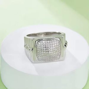 <b>Mens</b> 18K White Gold Plated 925 Sterling <b>Silver</b> <b>Ring</b> Cubic Zirconia Diamond Rhodium Plated Wedding Band Classic Engagement <b>Ring</b> - Product Image 3