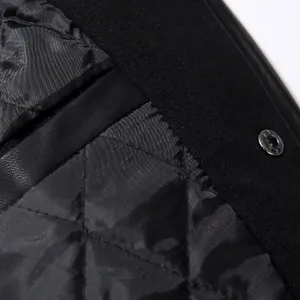 Men's Black Varsity Jacket Solid <b>Colour</b> Button Front Turn Down Collar Regular Fit Casual Preppy Style Autumn Wear - Product Image 4