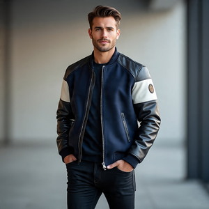 Veste d'hiver à motif de lettres pour hommes, col mandarin, coupe-vent, respirante, manches 100% laine, patchs de broderie, veste universitaire de baseball - Product Image 2