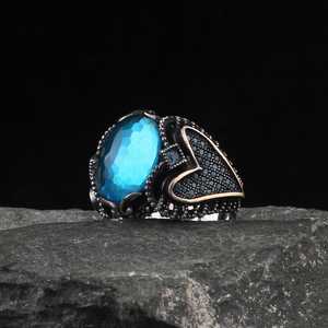 Anillo de plata 925 para hombre, piedra de circón negro, motivo de corazón hecho a mano, joyería turca al por mayor, ajuste de moda fina, tecnología de incrustaciones - Product Image 6