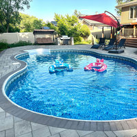 Grande piscine rectangulaire de luxe encastrée dans le jardin avec structure en acier inoxydable durable, système de filtration, pour patio et usage familial