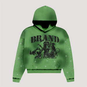 Logo brodé lavage à l'acide en détresse Vintage mode rue sweat à capuche 100% coton unisexe sweats pour l'hiver - Product Image 3