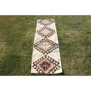 Vintage Runner Rug 2,4x7,<b>9</b> ft (72x240 cm), Herki Brown Paisley Turkish Rug - Product Image 1