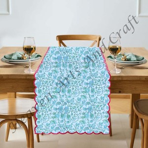 Camino de mesa de borde bordado de Tela con estampado de bloques de diseño Floral moderno hecho a mano de alta calidad para decoración del hogar y restaurante - Product Image 5