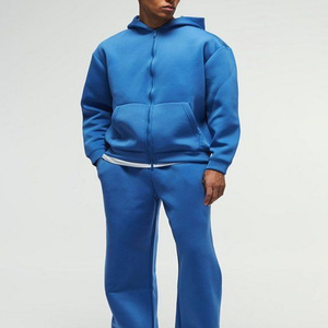 The Unisex Hooded Tracksuit Mens Full Zip <b>Jogger</b> Set Embroidded Unisex Black Tracksuit - Product Image 2