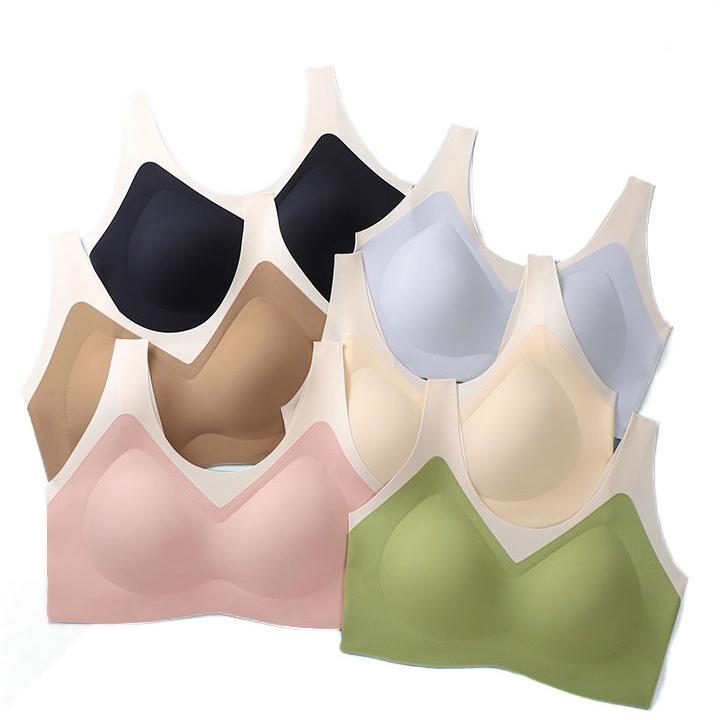 New Style Plus Size Seamless Women Bra One-Piece Contrast Color Fixed Full Coverage Cup Wirefree Push up Jelly Bra Everyday Wear
