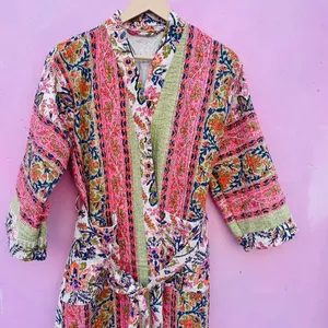 Bohemian Dames Gewatteerde Kantha Badjas Handgestikt Quilt Kantha Vrouwen Strandkleding Jurk Kimono Winter Herfst Lange Gewaden