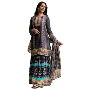 Ensemble Sharara imprimé violet pour la vente en gros de vêtements de fête ethniques élégants rassemblements culturels Occasions festives et commandes personnalisées en gros - Product Image 2