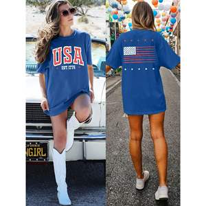 American Flag Bold Print T Shirt Short Sleeve Cotton Unisex Patriotic Design Wholesale Bulk <b>Apparel</b> - Product Image 4