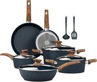 Ensemble de 12 ustensiles de cuisine modernes en granit bleu marine, antiadhésifs, en aluminium forgé, compatibles induction, de fabrication OEM