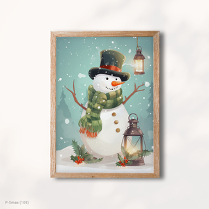 Muñeco de nieve moderno con sombrero de copa y farol lienzo decoración de pared marco de madera precio de fábrica - Product Image 1