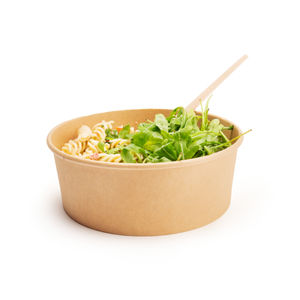 Bol à salade écologique en papier kraft avec couvercle en PET réutilisable brun jetable artisanat à paroi unique de qualité alimentaire - Product Image 2