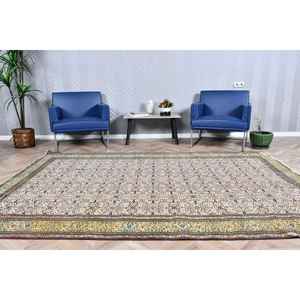 Alfombra Vintage de 6.4x9.1 pies, Alfombra Turca Grande, Alfombra con Puntos Amarillos y Azules - Product Image 1