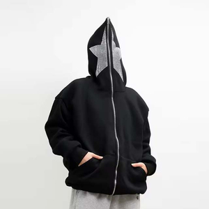 Fabricant personnalisé Sun Faded Full Face Zipper French Terry Streetwear lavage à l'acide 500gsm hommes Heavyweight Rhinestone Hoodie - Product Image 1