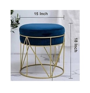 Taburete de nube de almacenamiento de tela de terciopelo moderno de Pufy redondo con estilo de acero inoxidable dorado para sala de estar dormitorio - Product Image 5