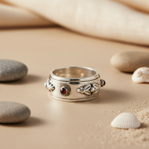 แหวนพลอยฝังประดับโกเมนชุบทองคำสีกุหลาบและโรเดียมสำหรับผู้หญิงสวมใส่ในชีวิตประจำวัน - Product Image 2