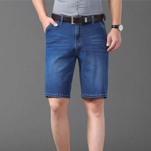 Short en jean droit taille haute décontracté pour hommes, denim tricoté extensible léger, vente en gros - Product Image 2