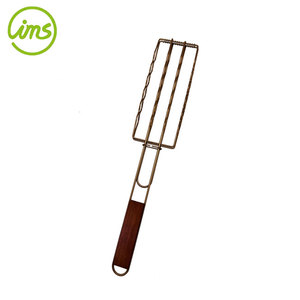 Portable BBQ Saucisse Griller Panier Rack Poignée En Bois - Product Image 3