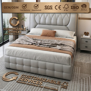 Base de Cama King Size Minimalista Italiana de Lujo, Tapizada en Cuero Nappa Mate, Plataforma Baja, Muebles para Recámara Principal - Product Image 1
