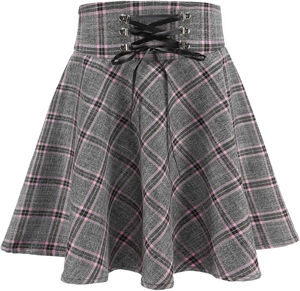 Mini-jupe d'hiver pour femme en tissu écossais, plissée, coupe trapèze, avec taille élastique chaude en laine - Product Image 4