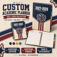 LABON Agenda scolaire universitaire personnalisé 2027 2028 A5B5, spirale, couverture rigide, onglets, autocollants, organisateur hebdomadaire et mensuel pour étudiants