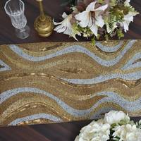 Ensemble de chemin de table et de sets de table en perles dorées et argentées pour la décoration de mariage et l'utilisation en cadeau de mariage