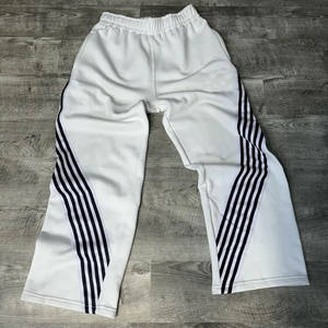 Pantalones de chándal recto de punto a rayas curvas para hombre, pantalones holgados de gran tamaño con pierna ancha, rayas laterales apiladas, ropa de calle para hombre, pantalón informal - Product Image 3