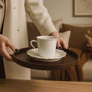 Bandeja redonda de madera para servir, moderna, hecha a mano en tamaños S/M/L, madera de acacia natural para cocina y decoración del hogar - Product Image 3