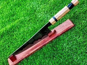 Couteau de chef en acier au carbone fait à la main magnifiquement et facile à saisir, couteaux de survie en cuir manche en bois. - Product Image 6