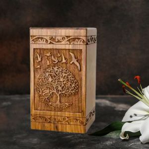 Handmade Wood Cremation <b>Urn</b> Tree of Life Birds Carving Natural Finish Adult Memorial Ashes Box Custom Wholesale OEM - Product Image 3