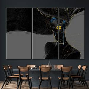 ภาพพิมพ์บนผ้าใบ "Golden Lips Black Woman" - ภาพพิมพ์ลายประกายทันสมัย,3P: ห่อหุ้มแบบแกลเลอรี่ - Product Image 1