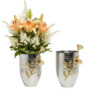 Vase en acier inoxydable de qualité supérieure avec des accents dorés, finition argentée moderne, porte-fleurs pour la décoration de la maison - Product Image 6