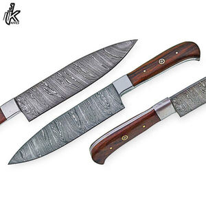 Ensemble de couteaux de chef de cuisine en acier damas faits à la main japonais de 8 pouces Lame en acier au carbone inoxydable de haute qualité Taille de 5 pouces - Product Image 4