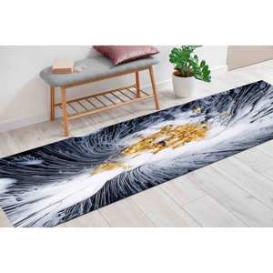 Tapis abstrait doré et blanc à motif floral : Décoration moderne pour la maison, tapis imprimé, tapis à poils doux - Product Image 4