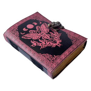 Libro antiguo de cuero de polilla de hechizo Charmed Sun Moon hecho a mano Deckle Edge papel en relieve Rosa negro Vintage Sketchbook planificador - Product Image 1