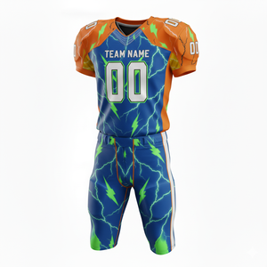 ชุดยูนิฟอร์มอเมริกันฟุตบอลแบบซับลิเมชั่นที่ปรับแต่งได้ พร้อมกางเกงขาสั้น ผลิตจากโพลีเอสเตอร์ 100% ระบายอากาศได้ดี พร้อมตำแหน่งโลโก้ด้านหน้า - Product Image 3