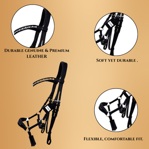 Bride de luxe en cuir pour cheval avec cristaux |   Bridon de course de chevaux en strass |   Fournitures Équestres Premium en Gros - Product Image 4