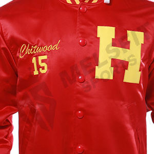 แจ็กเก็ตผ้าซาตินปักลายบอมเบอร์เบสบอลปกตั้งโลโก้ด้านหน้าลายการ์ตูนน้ำหนักเบาบริการ OEM - Product Image 4