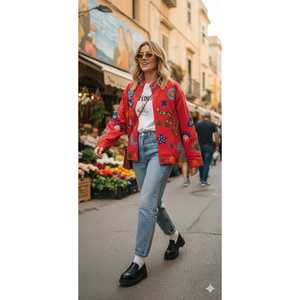 Lady's Red Snake Print <b>Sheep</b> <b>Skin</b> <b>Jacket</b> Customizable Logo Soft and Thin Polyester Filled for Autumn and Spring - Product Image 1