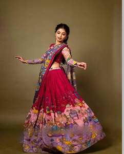 Nueva excelente calidad Lehenga Choli Kalam Kari impreso indio Bollywood boda fiesta pakistaní desgaste listo para usar - Product Image 1