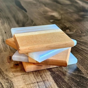 Posavasos cuadrados de lujo de resina de madera resistentes al calor mesa de comedor azul tazas de té y café - Product Image 4