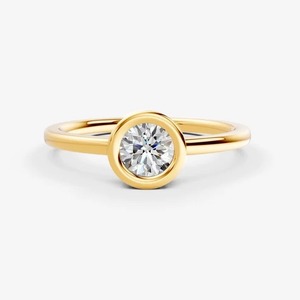 Anillo solitario redondo con bisel estructurado y diamante redondo cultivado en laboratorio de 0.98 quilates EF-VVS2 en oro macizo de 14K, joyería de moda. - Product Image 2