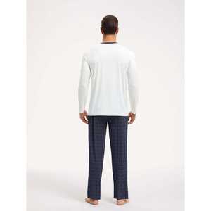 Conjunto de Pijama Largo Premium Personalizado para Hombre, NightFlow, Invierno, Algodón, Seda, Tejido de Punto, Satén, Ropa Casual para el Hogar con Estampado, Talla XXL - Product Image 4