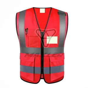 Vente en gros Gilet de sécurité haute visibilité Couleur personnalisée Maille rouge Tissu Vêtements de travail Sécurité Autre uniforme Réfléchissant Avertissement Vêtements de travail Gilet Route