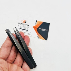 Stainless Steel Fiber Tip Brow Tweezers with Reusable Design Squared and Pointed Tip Stainless Steel Black Eyebrow Tweezers - Product Image 2