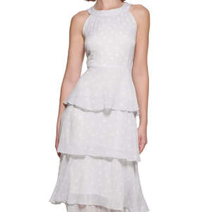 Abito lungo grigio a balze con scollo all'americana Tommy Hilfiger da donna - XS-XL, elegante e alla moda per l'estate, la spiaggia, con dettagli trasparenti - Product Image 2