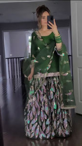 Traje de diseñador étnico paquistaní indio moderno de alta calidad tela Georgette de imitación pesada Sharara Palazzo Dupatta ocasiones especiales - Product Image 2