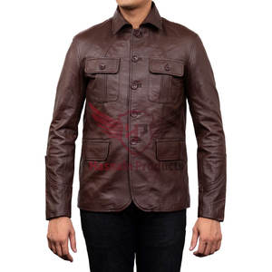 Blazer en cuir d'agneau marron à 5 boutons pour homme-100% cuir d'agneau souple véritable, coutures de qualité supérieure, tailles personnalisables - Product Image 1