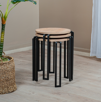 Table basse ronde, ensemble de 2 tables basses, table basse moderne, table basse en métal, table basse en bois